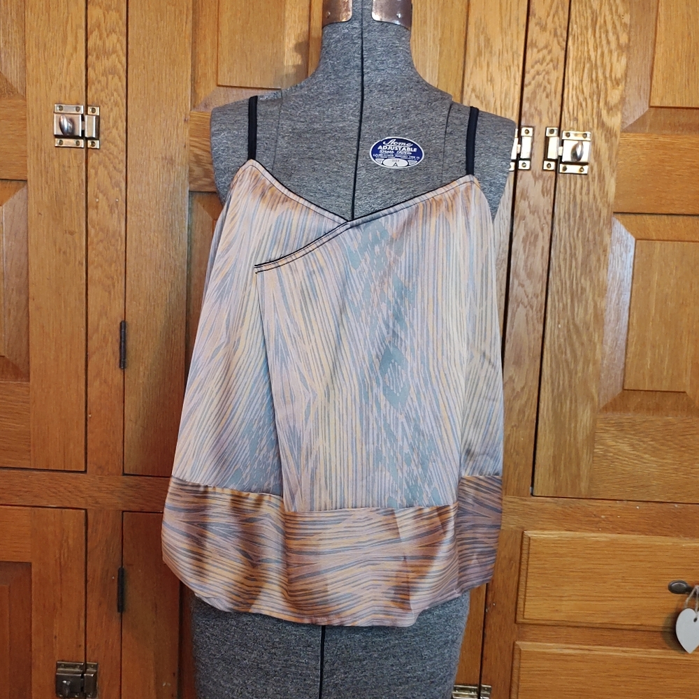 Derek Lam brown wood print satin asymmetric tank top cami